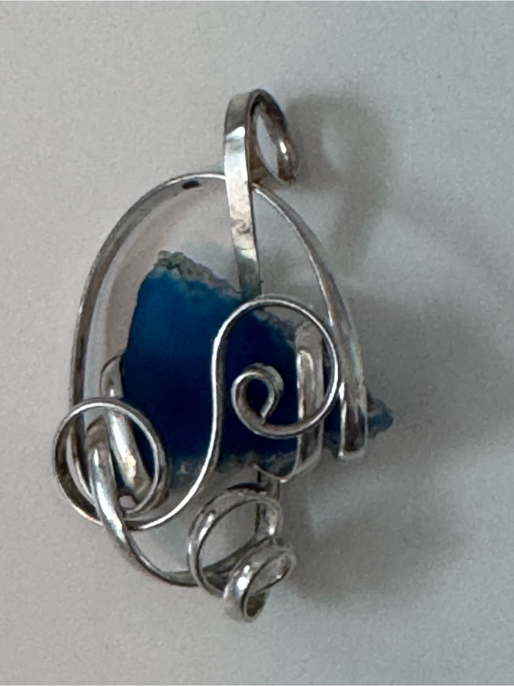 Blue Agate Freeform Silver Pendant